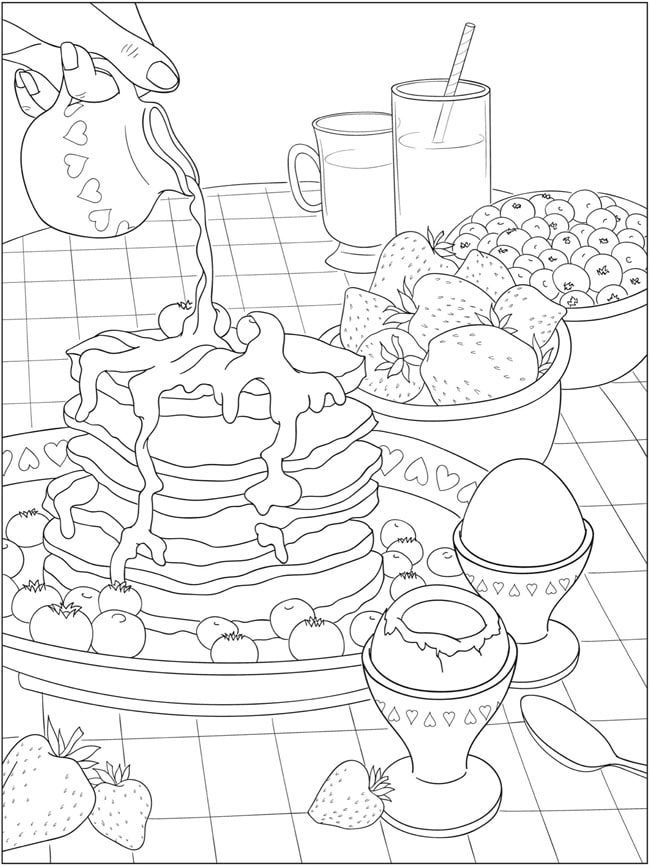 Pancakes & Berries for Breakfast | Dover Publications | coloring pages for girls