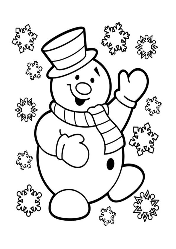 snowman and snowflakes coloring pages| snowman hat coloring pages | winter coloring pages