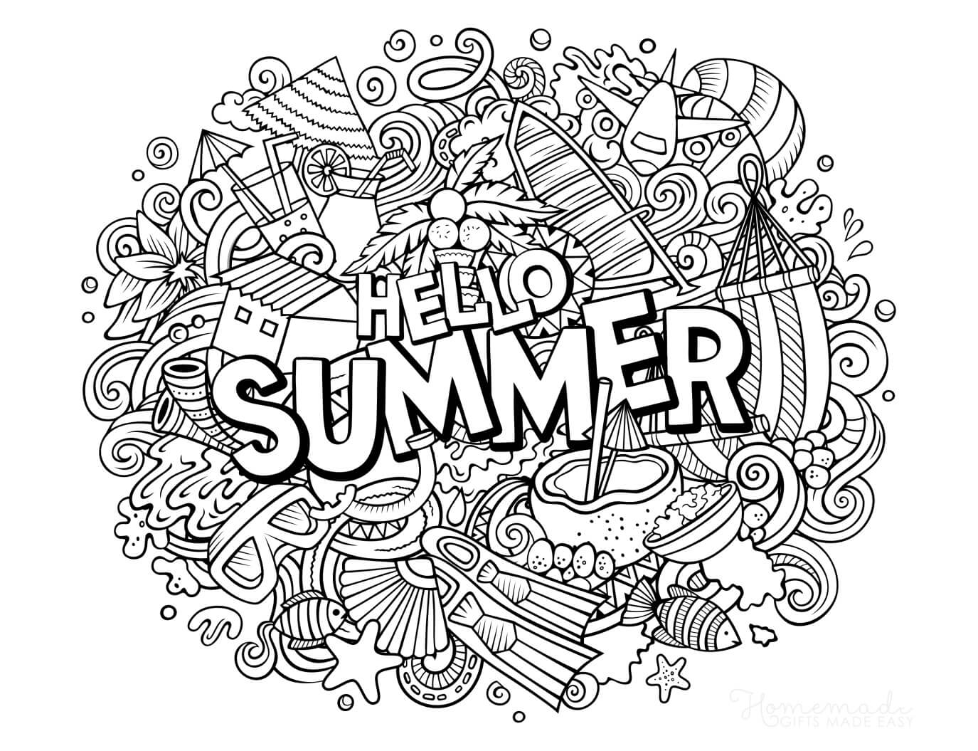 hello summer coloring pages | easy summer coloring pages | cute summer coloring pages