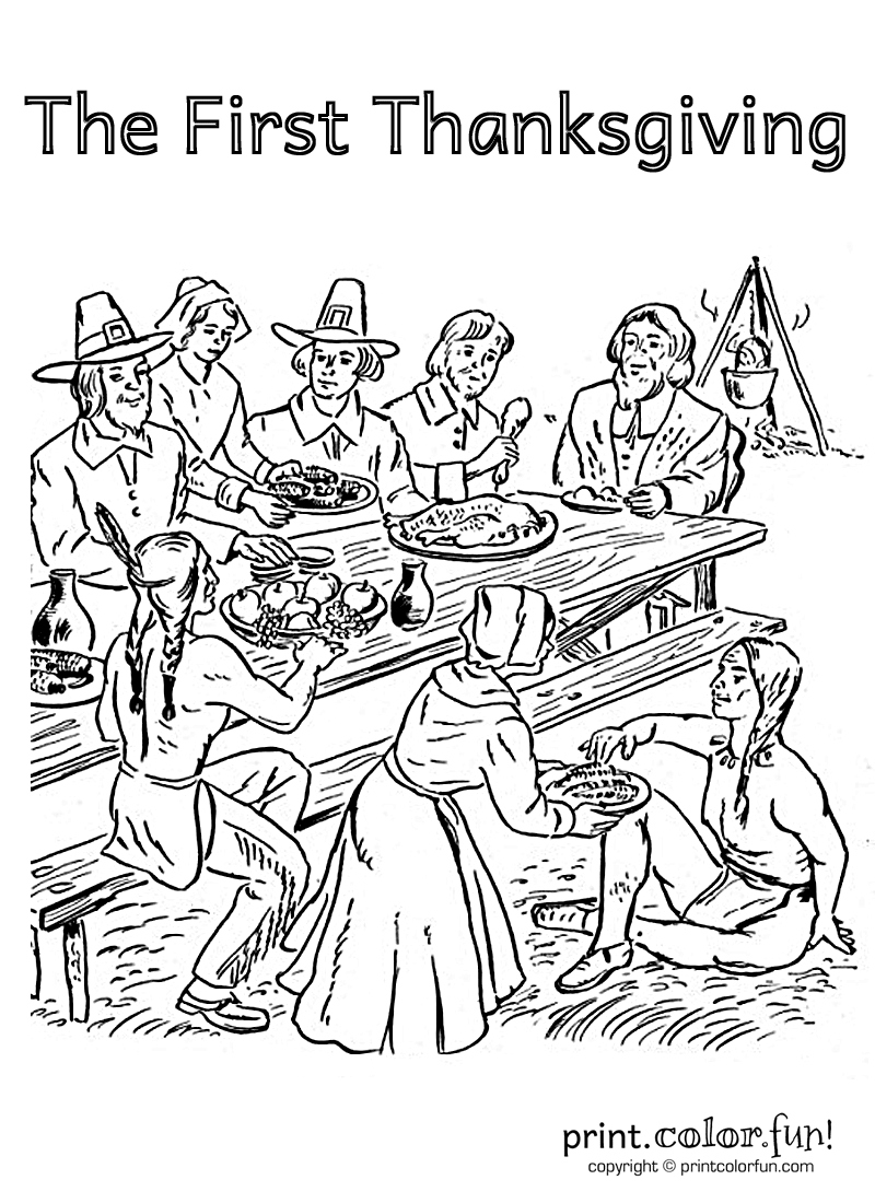 The First Thanksgiving | Just Color | free thanksgiving coloring pages